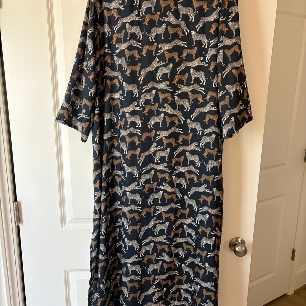 Tuckernuck Black Dress with Brown and White Animal Print